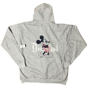 Disney Parks Hoodie Mens L Grey Mickey Mouse Full Zip Disneyland Hanes Graphic